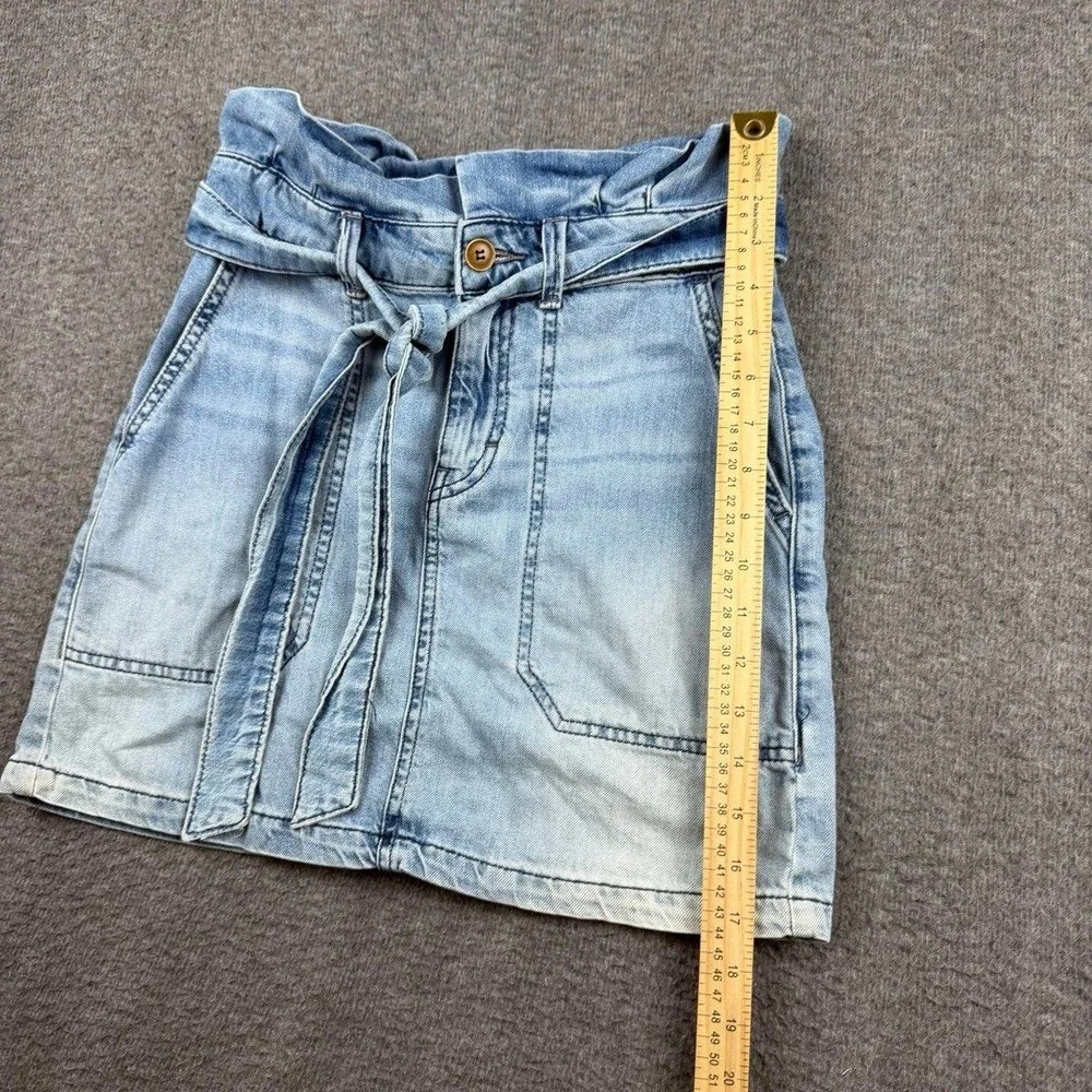 Free People‎ Women's 0 Blue Jean Skirt Belted High Waist Ruffle Mini Boho